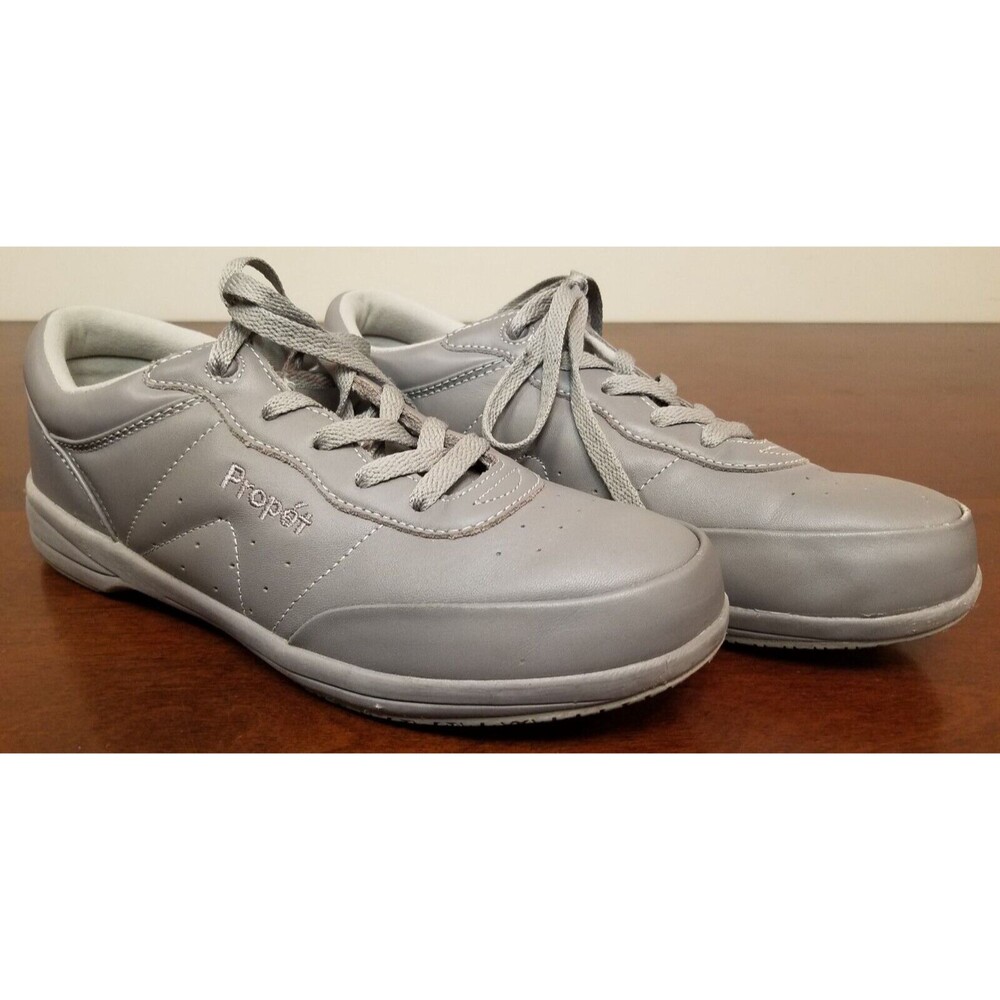 Prophet Womens Leather Pewter Lace Up Washable Walking Shoes Size 10